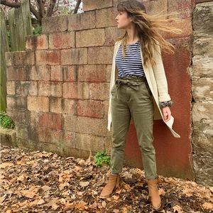 Express olive green paperbag waist trouser pant 0R